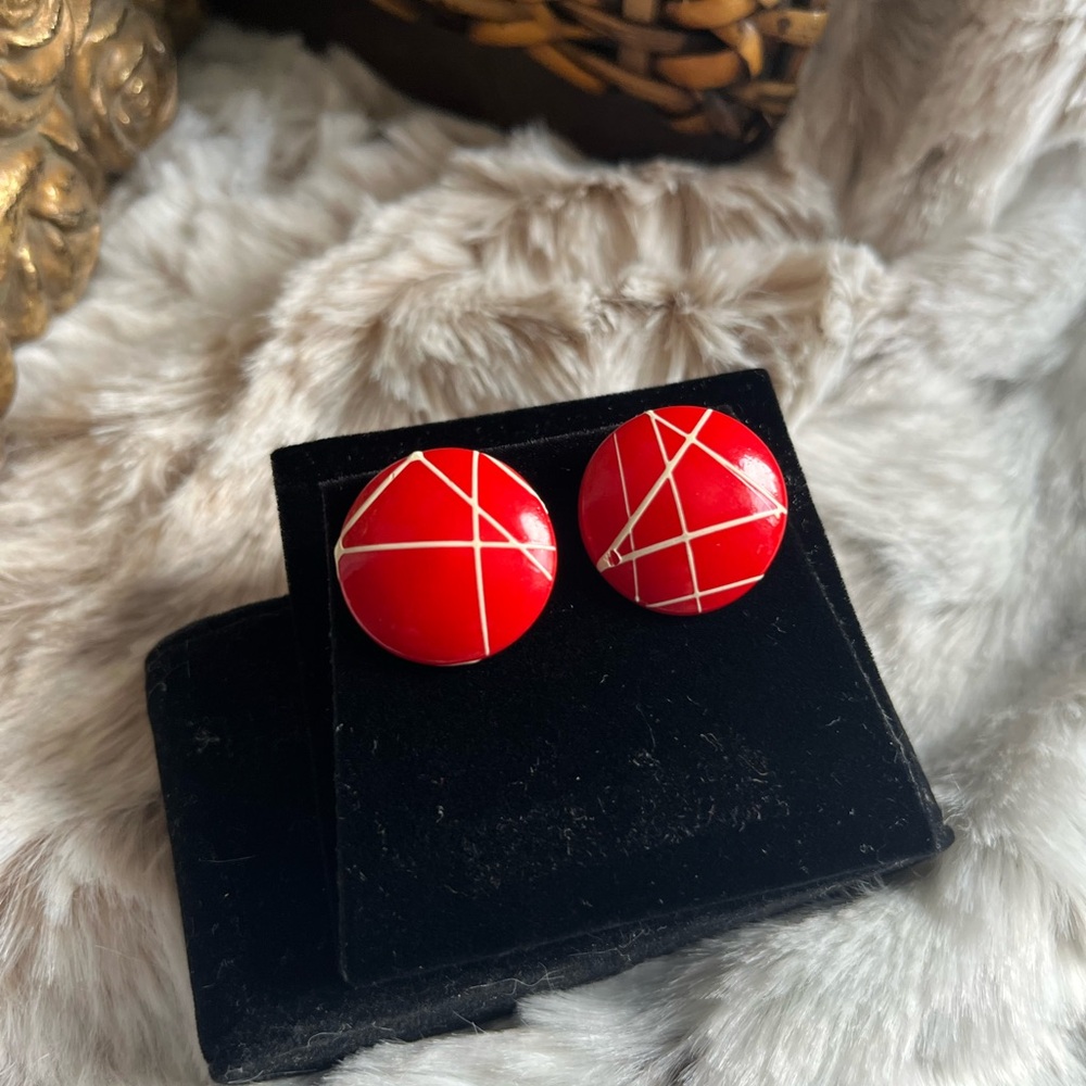 Red Geometric 80’s Earrings